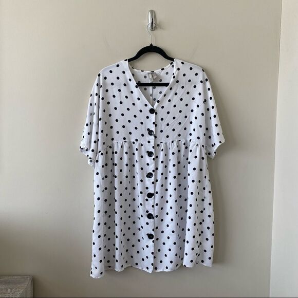 ASOS-OVERSIZED Polka Dot Mini Smock Dress (Size:8) - Picture 3 of 12